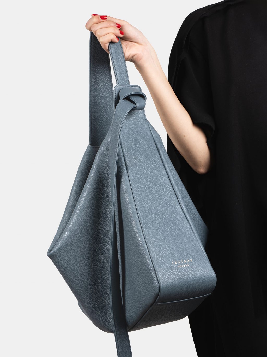 MERAL K shoulder bag in slate blue calfskin leather | TSATSAS