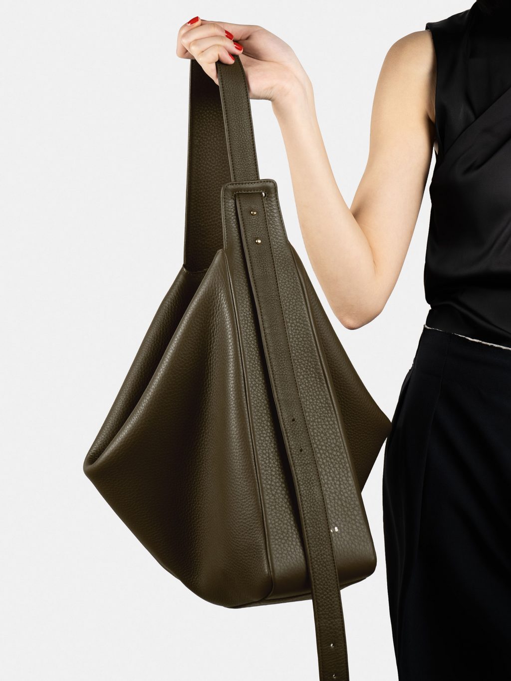 MERAL shoulder bag in khaki green calfskin leather | TSATSAS