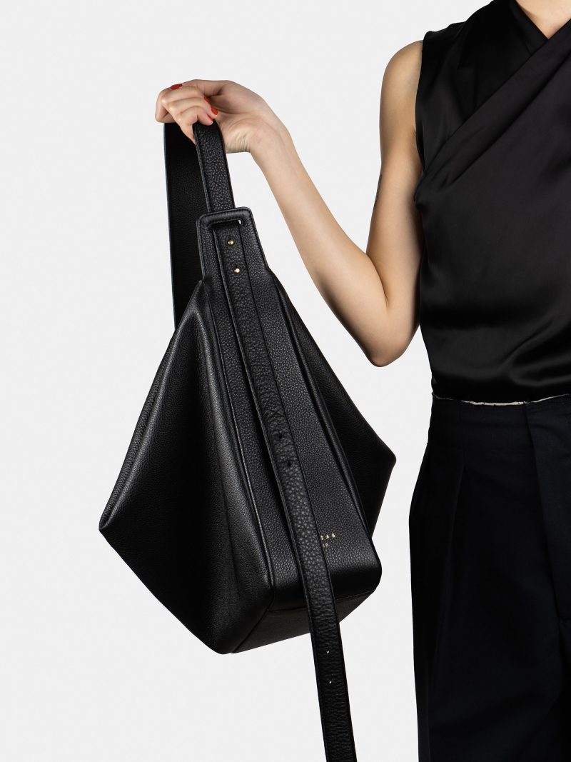 MERAL shoulder bag in black calfskin leather | TSATSAS