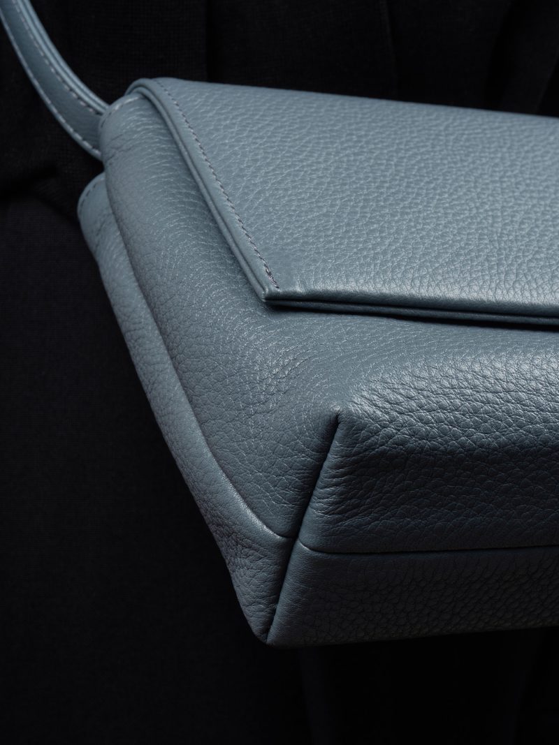 AMOS shoulder bag in slate blue calfskin leather | TSATSAS