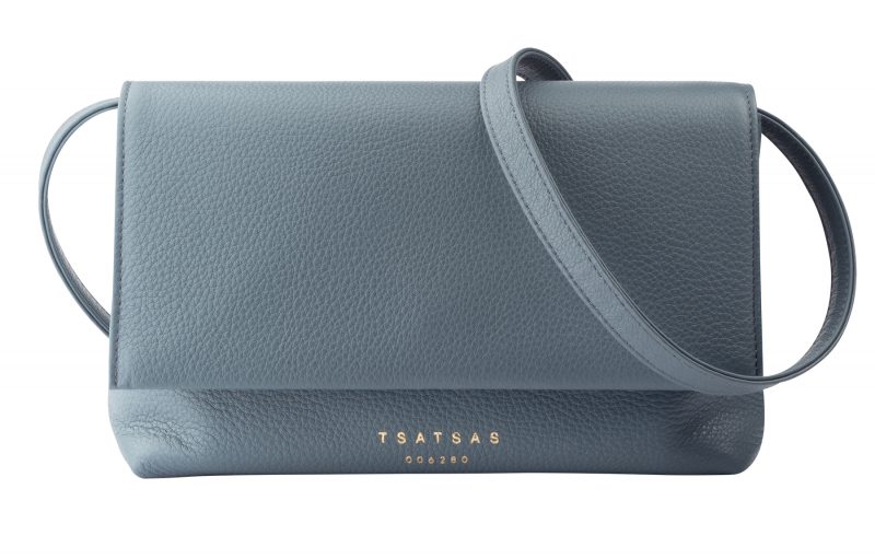 AMOS shoulder bag in slate blue calfskin leather | TSATSAS