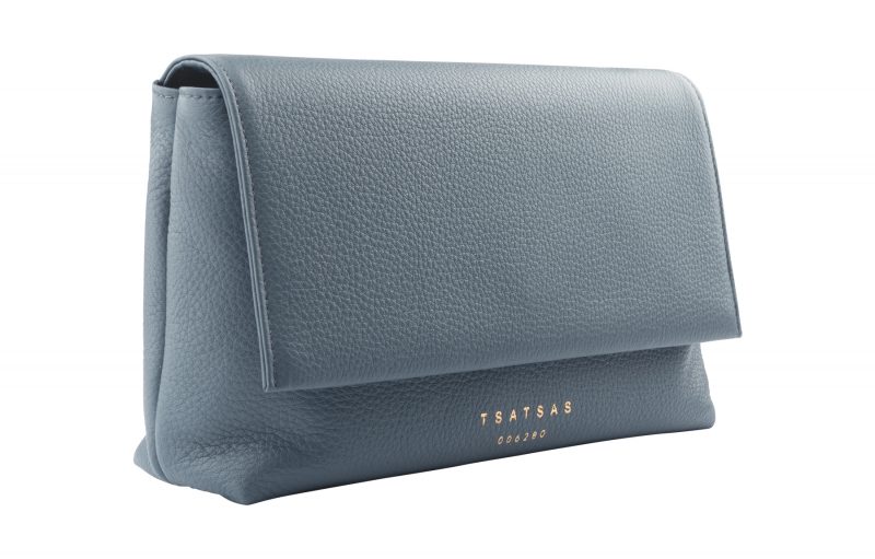 AMOS shoulder bag in slate blue calfskin leather | TSATSAS