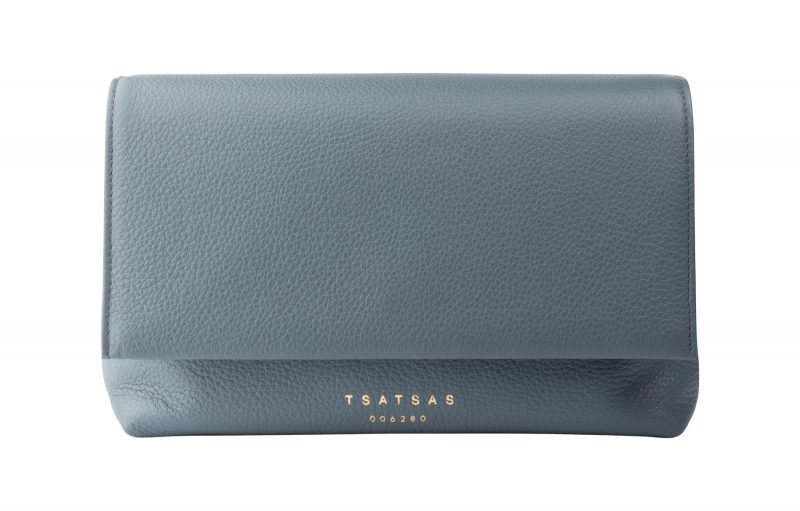 AMOS shoulder bag in slate blue calfskin leather | TSATSAS