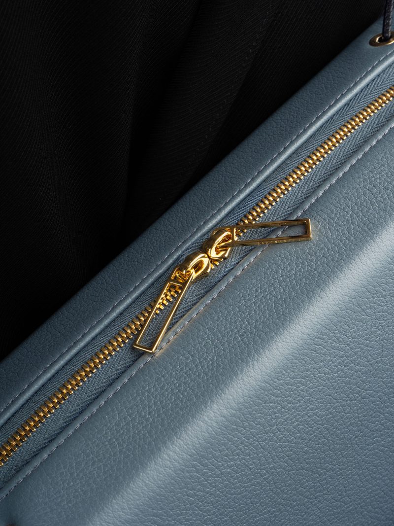 LINDEN 32 shoulder bag in slate blue calfskin leather | TSATSAS