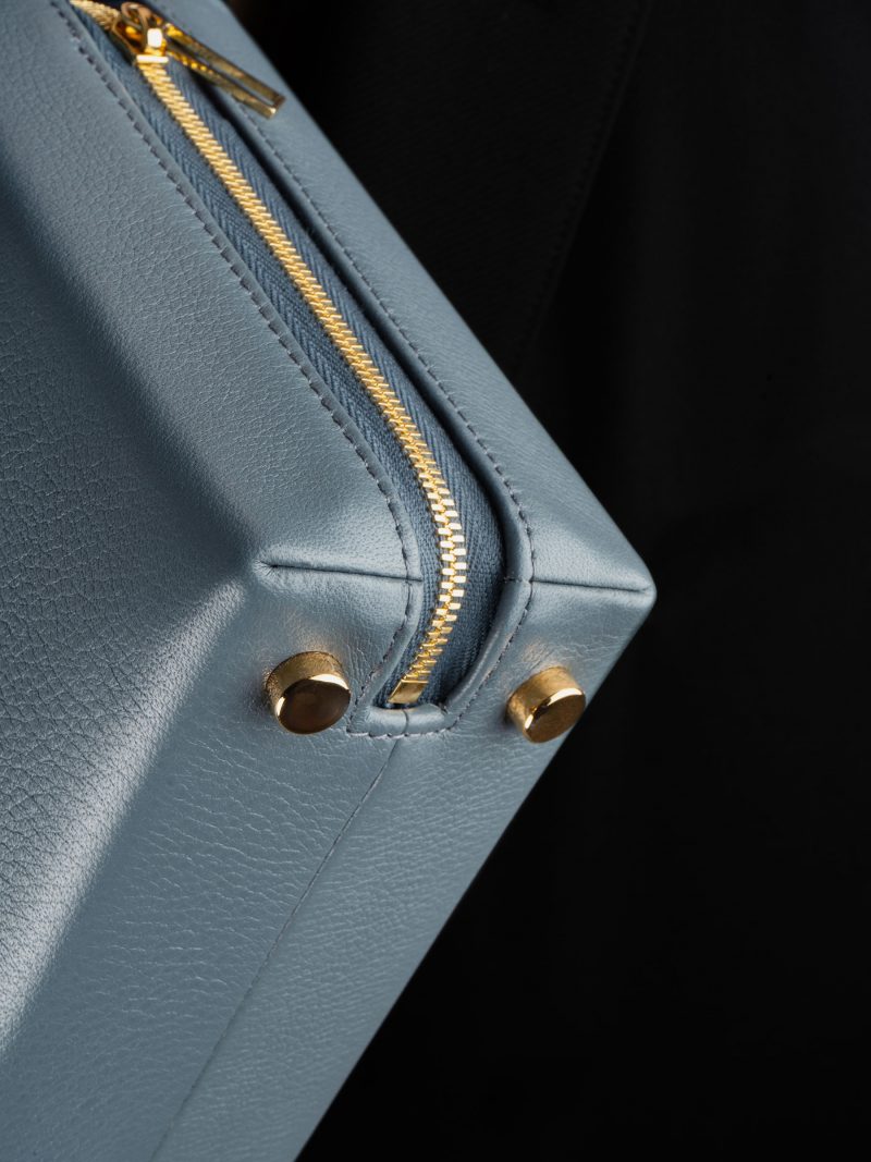 LINDEN 32 shoulder bag in slate blue calfskin leather | TSATSAS