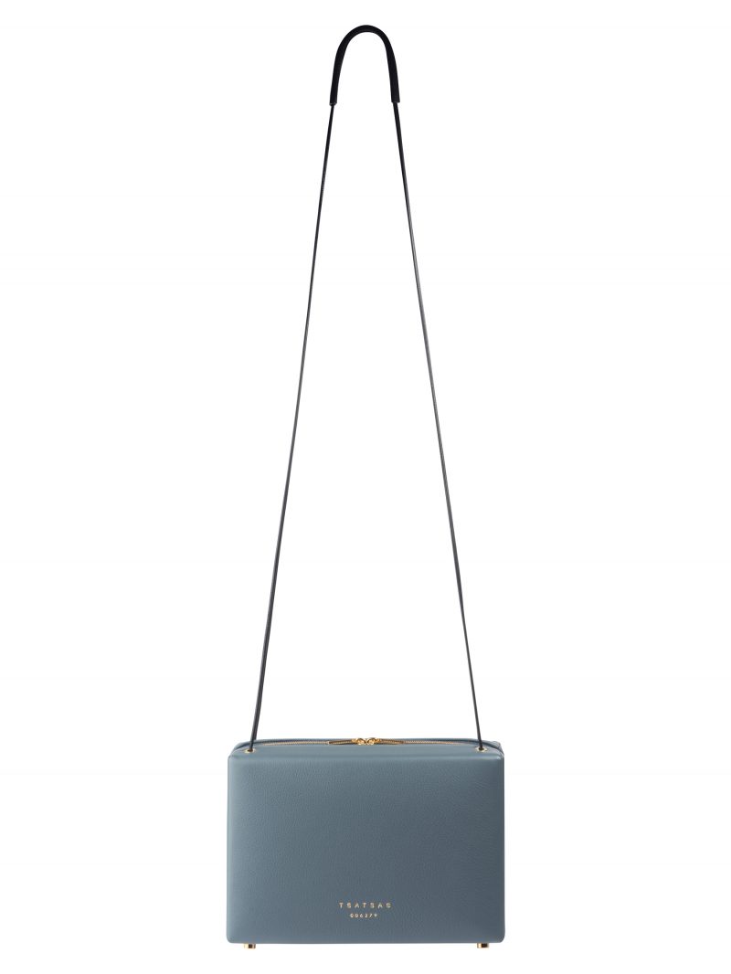 LINDEN 32 shoulder bag in slate blue calfskin leather | TSATSAS