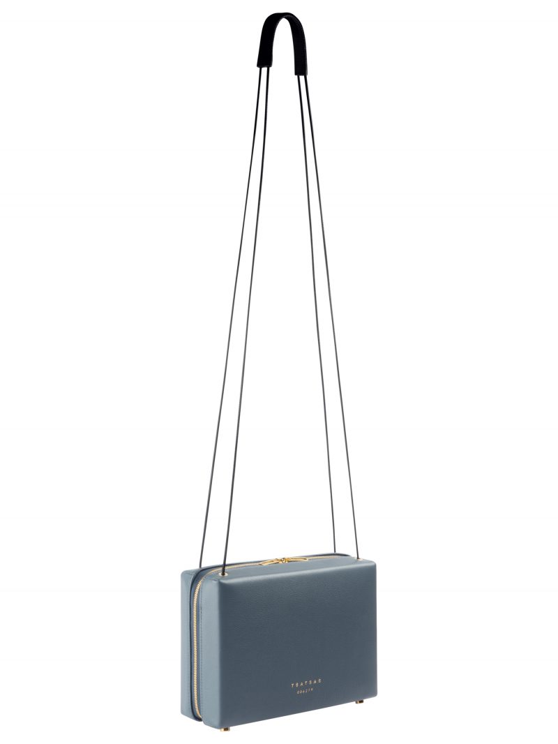 LINDEN 32 shoulder bag in slate blue calfskin leather | TSATSAS
