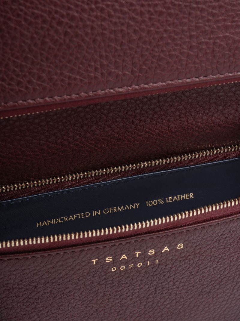 RE-OTHER shoulder bag in burgundy calfskin leather | TSATSAS