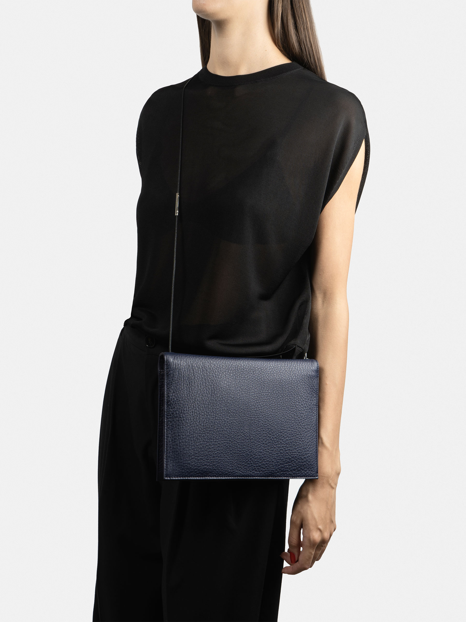 RE-OTHER shoulder bag in navy blue calfskin leather | TSATSAS