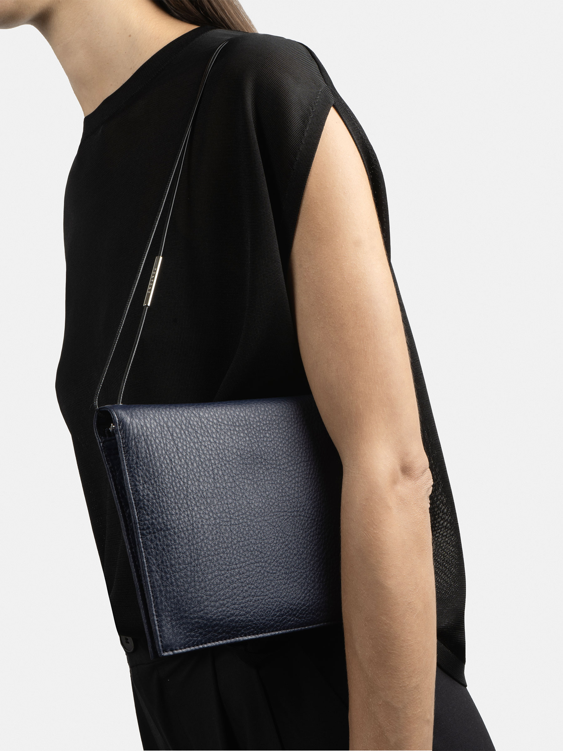 RE-OTHER shoulder bag in navy blue calfskin leather | TSATSAS
