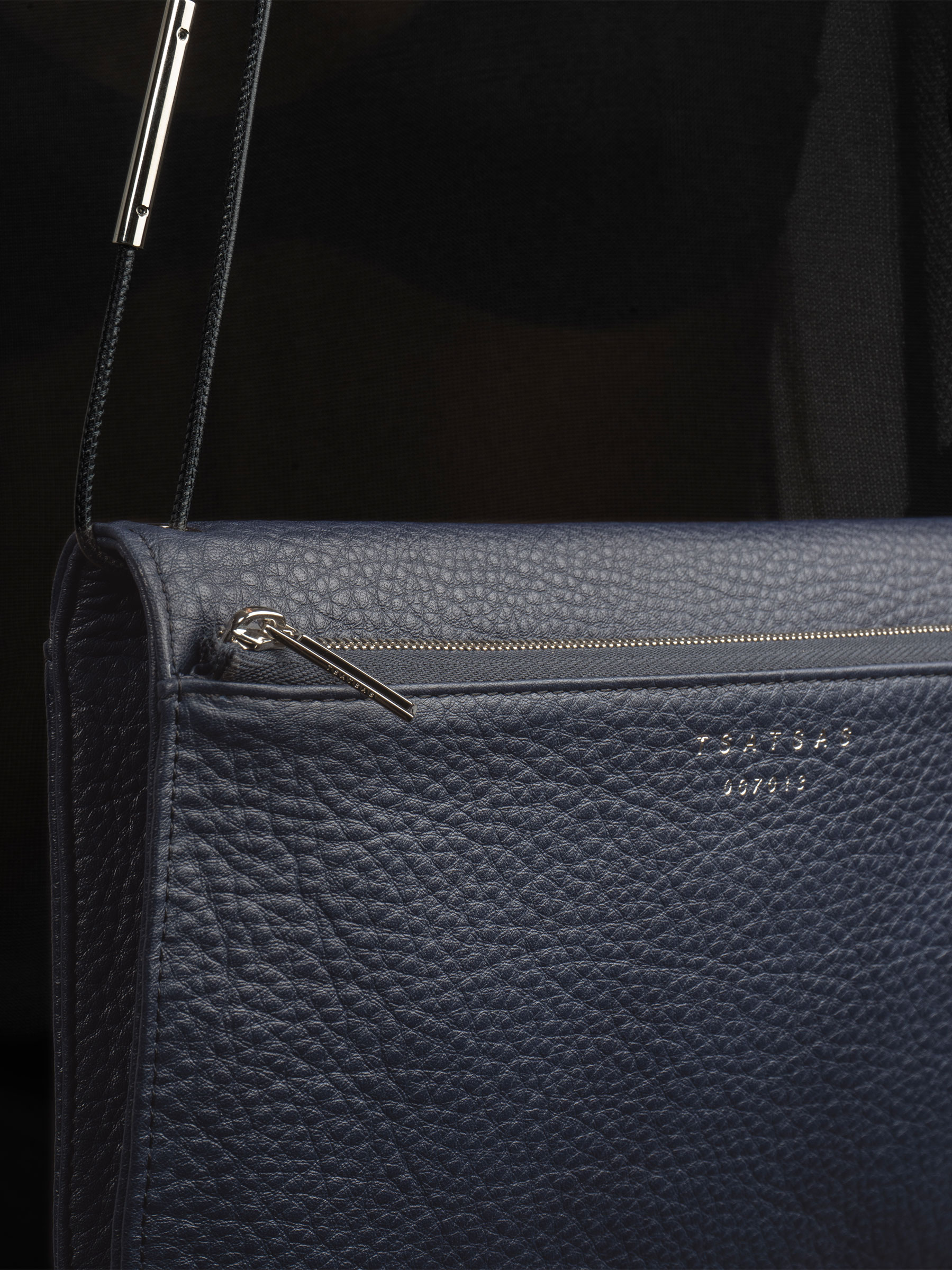 RE-OTHER shoulder bag in navy blue calfskin leather | TSATSAS