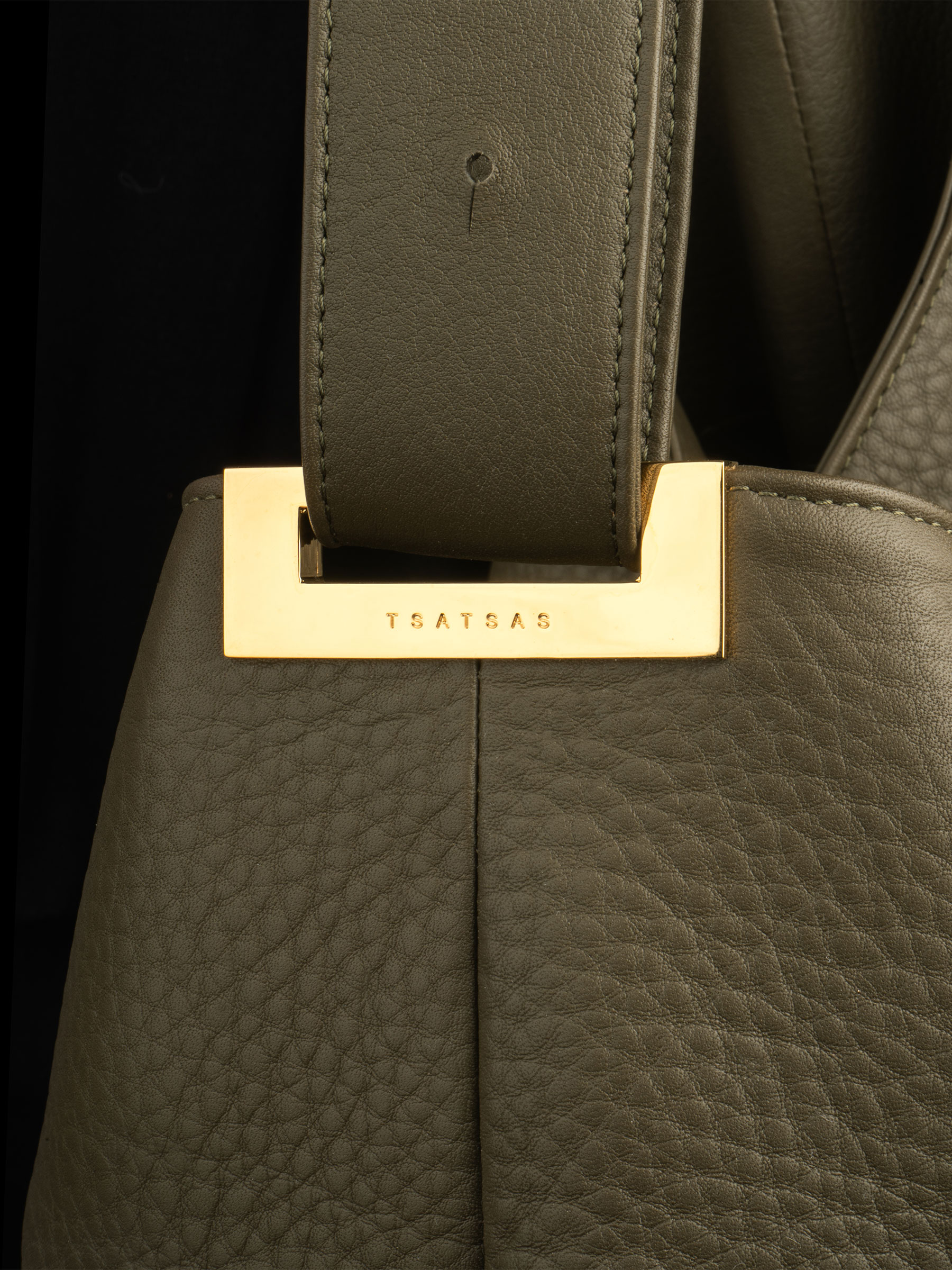 SACAR S shoulder bag in khaki green calfskin leather | TSATSAS