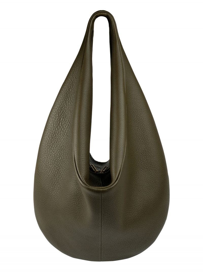 DANAIDE shoulder bag in khaki green calfskin leather | TSATSAS