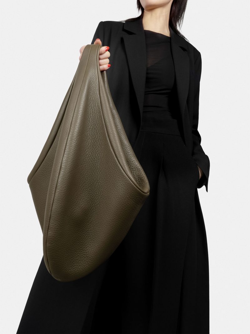 DANAIDE shoulder bag in khaki green calfskin leather | TSATSAS