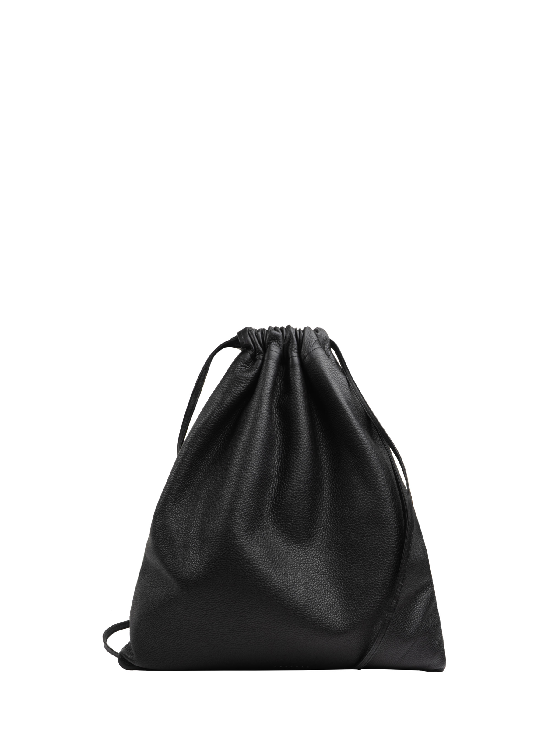 XELA drawstring backpack in black calfskin leather | TSATSAS