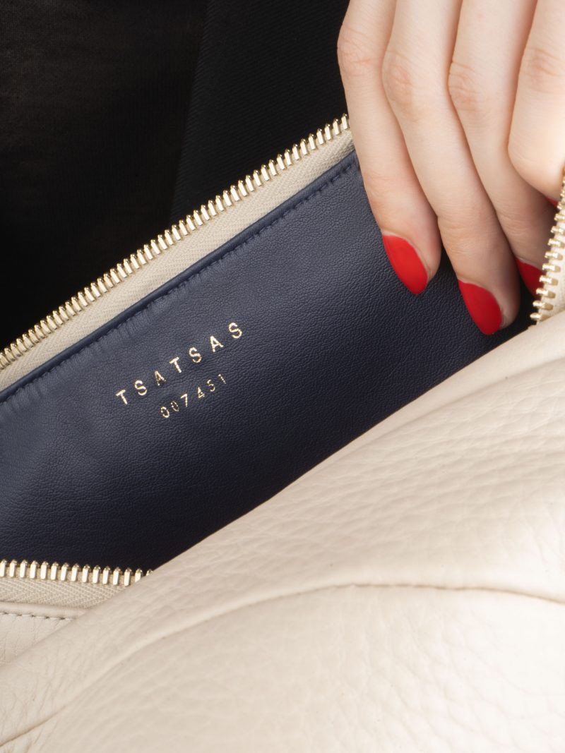 DANAIDE shoulder bag in ivory calfskin leather | TSATSAS
