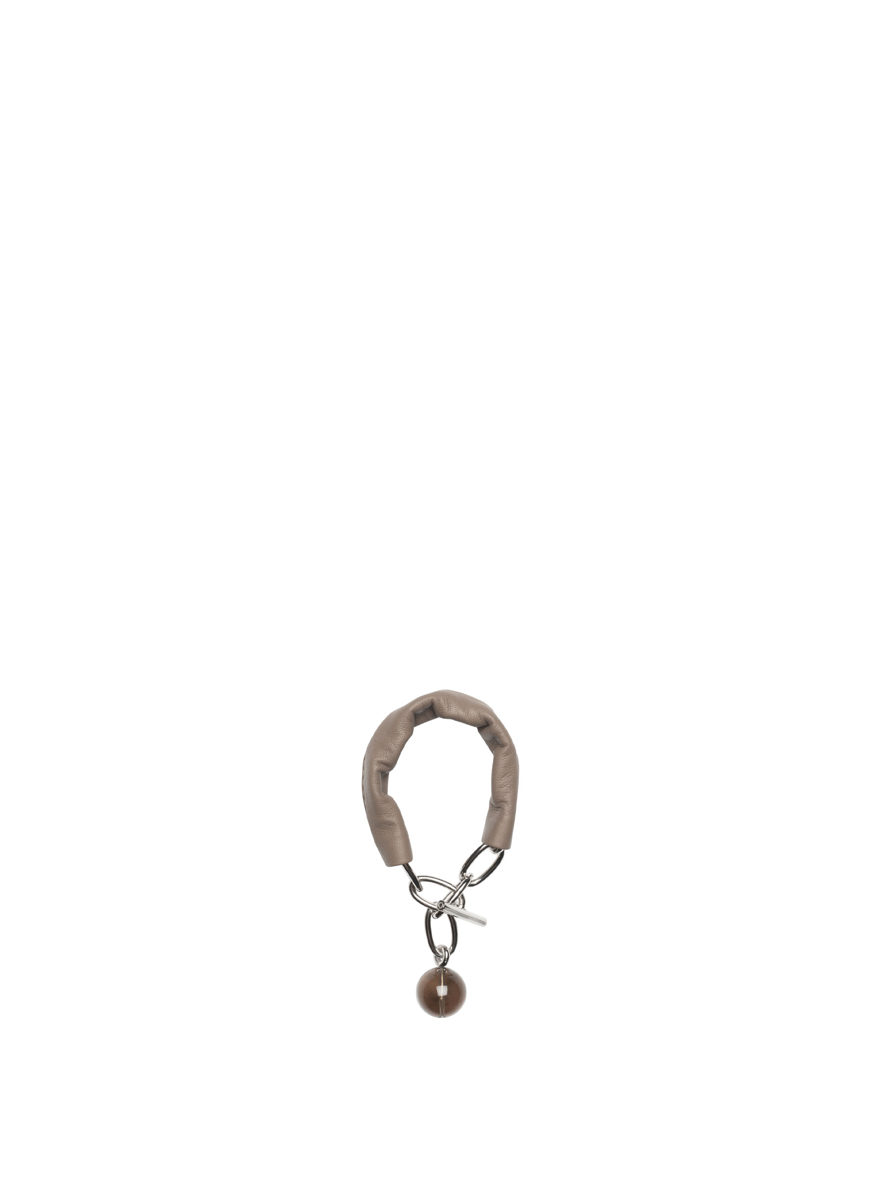 LATCH - Saskia Diez and TSATSAS - Bracelet in rhodium-plated brass with smoky quartz and taupe lamb nappa leather | TSATSAS