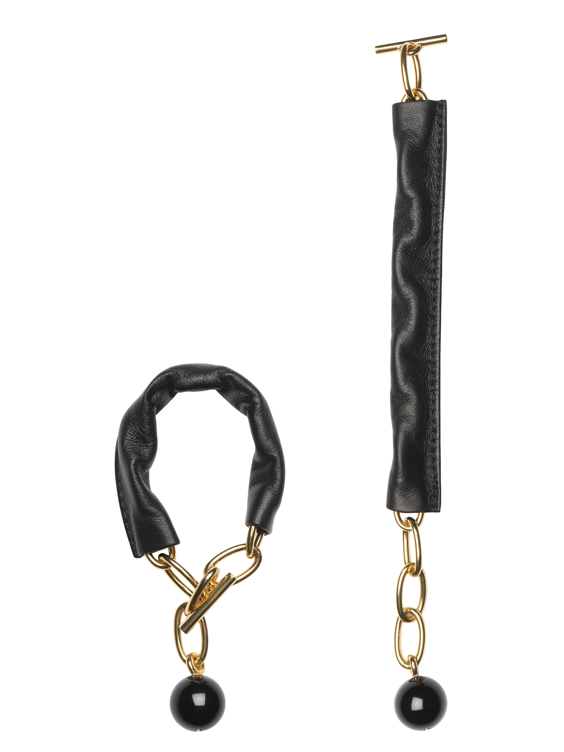 LATCH - Saskia Diez and TSATSAS - Bracelet in gold-plated brass with black onyx and black lamb nappa leather | TSATSAS
