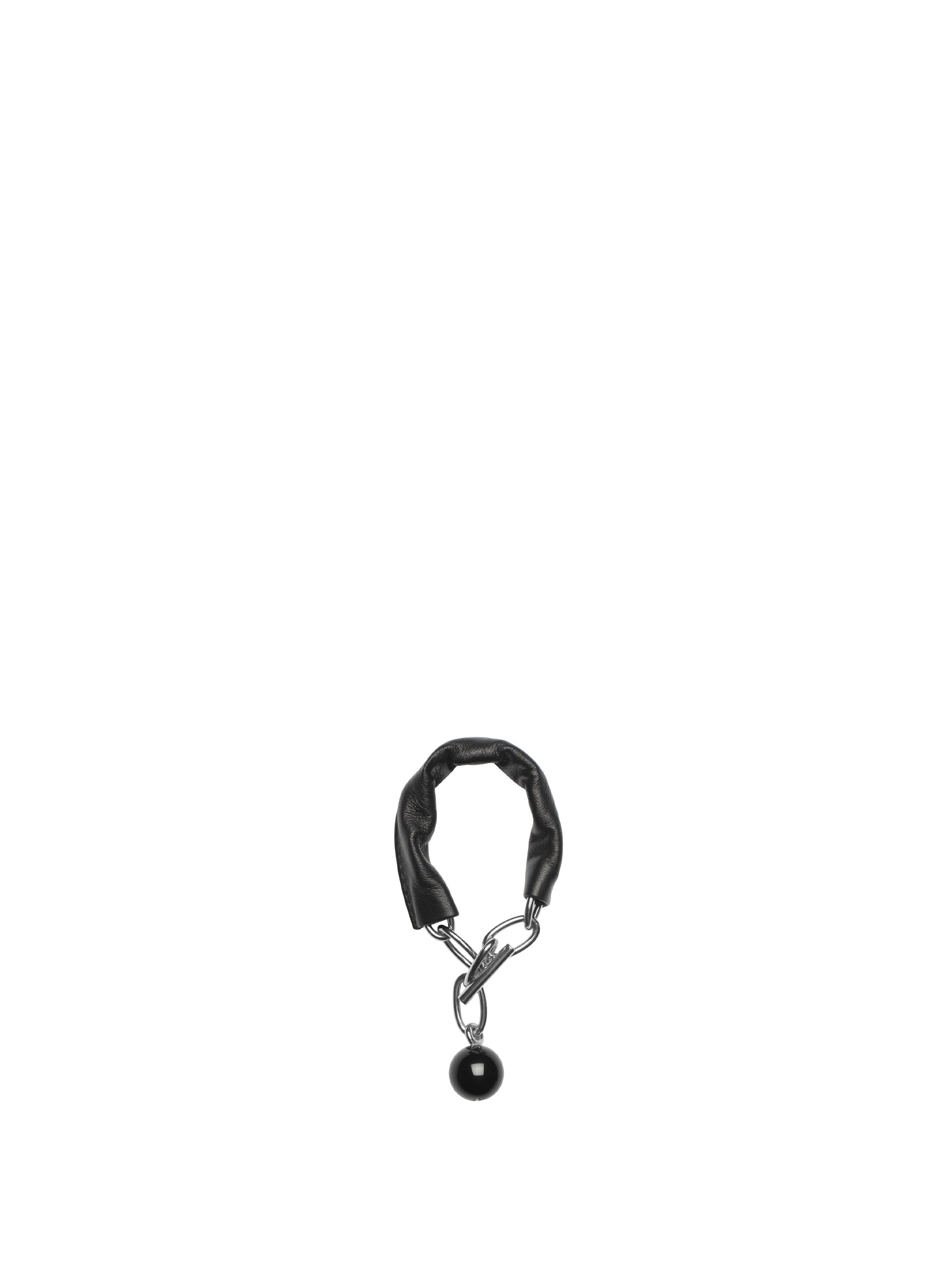LATCH - Saskia Diez and TSATSAS - Bracelet in rhodium-plated brass with black onyx and black lamb nappa leather | TSATSAS