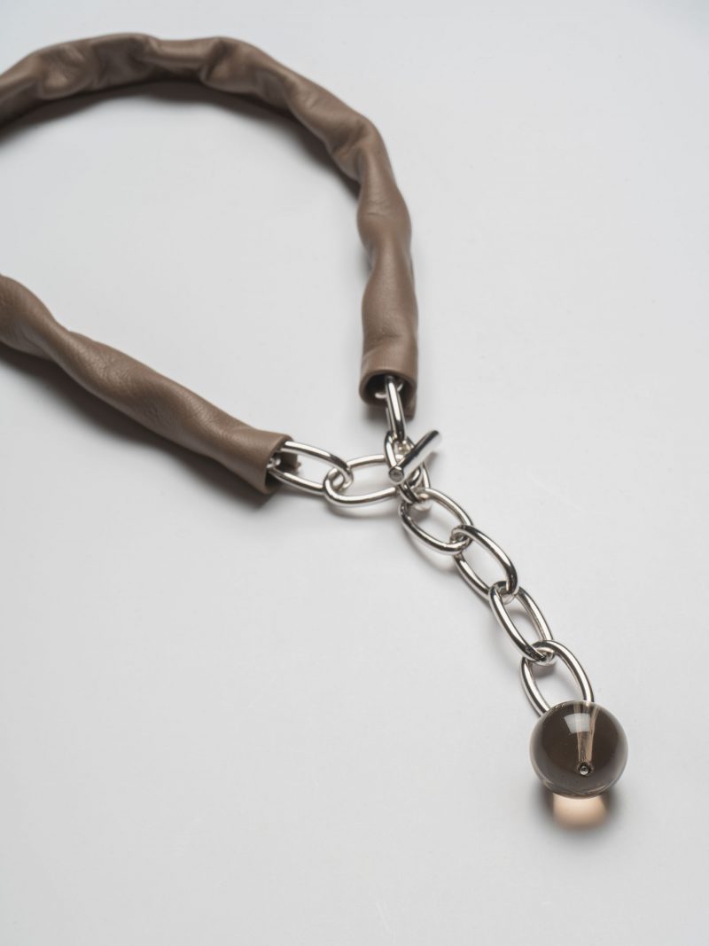 LATCH necklace with smoky quartz and lamb nappa | TSATSAS