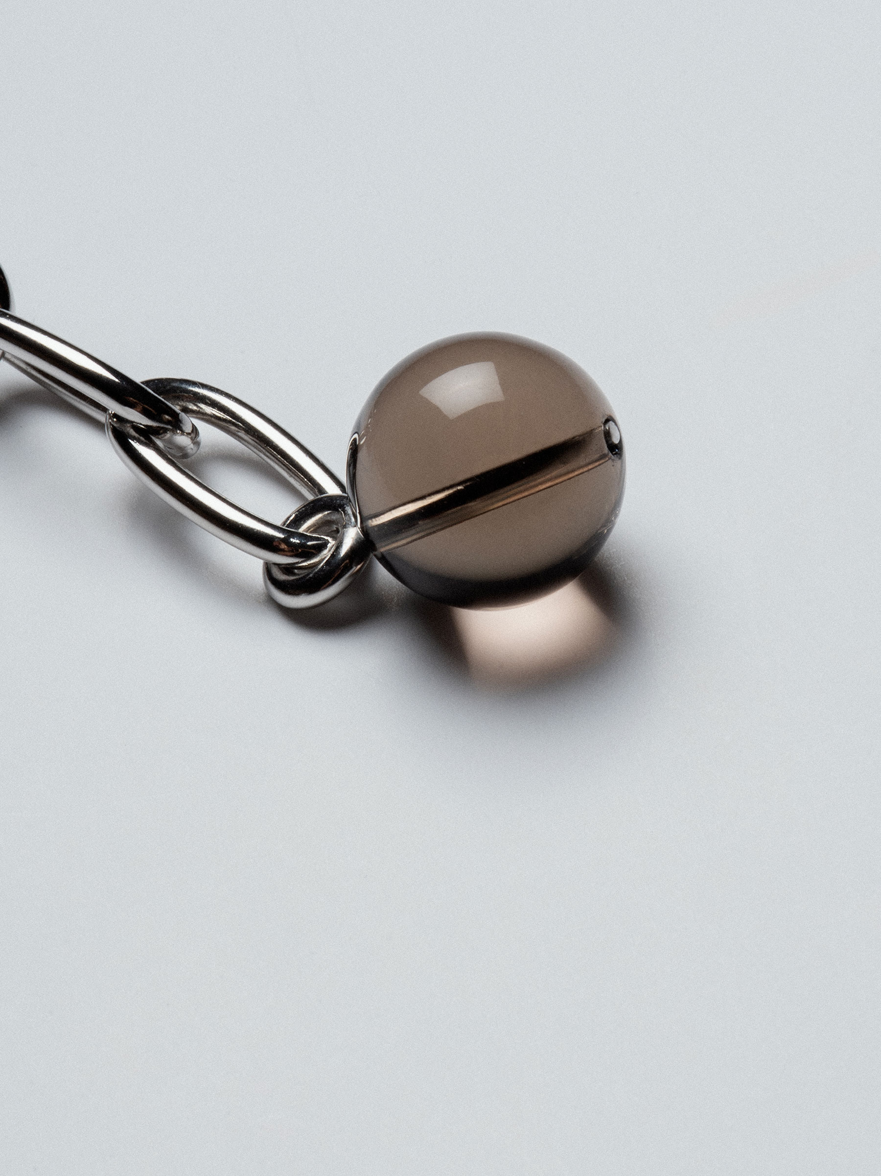 LATCH - Saskia Diez and TSATSAS - Necklace in rhodium-plated brass with smoky quartz and taupe lamb nappa leather | TSATSAS