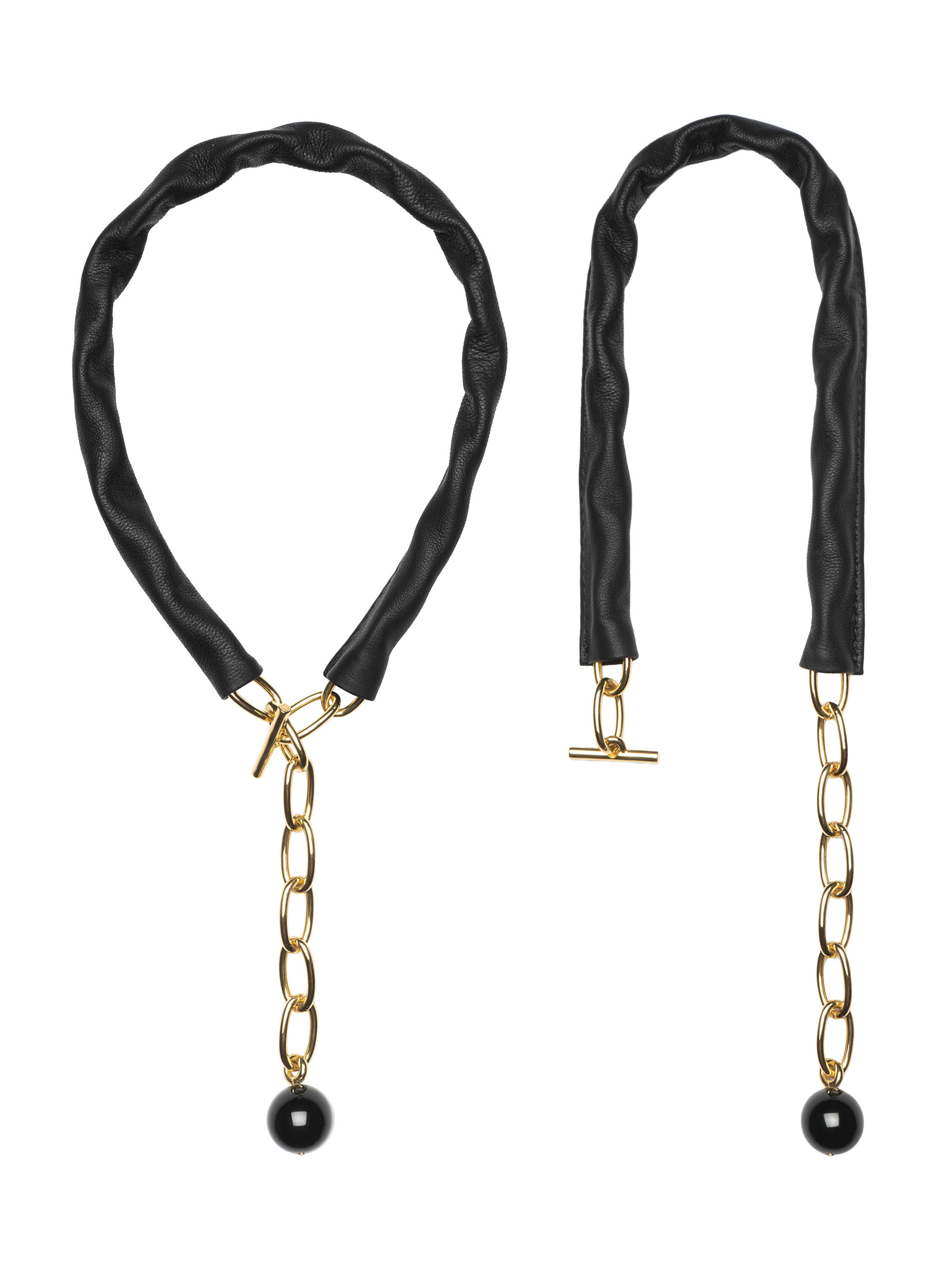 LATCH - Saskia Diez and TSATSAS - Necklace in gold-plated brass with black onyx and black lamb nappa leather | TSATSAS