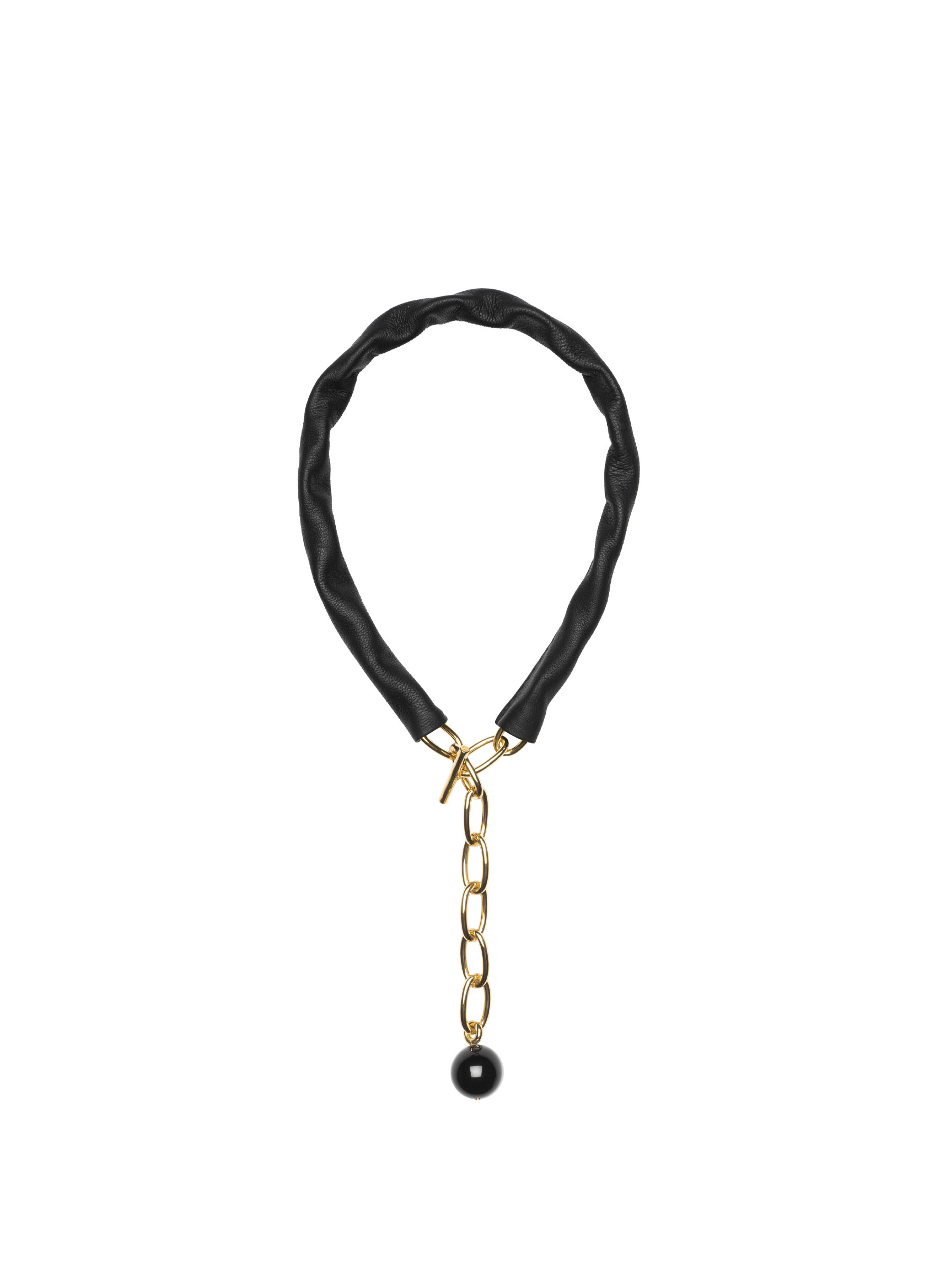 LATCH - Saskia Diez and TSATSAS - Necklace in gold-plated brass with black onyx and black lamb nappa leather | TSATSAS