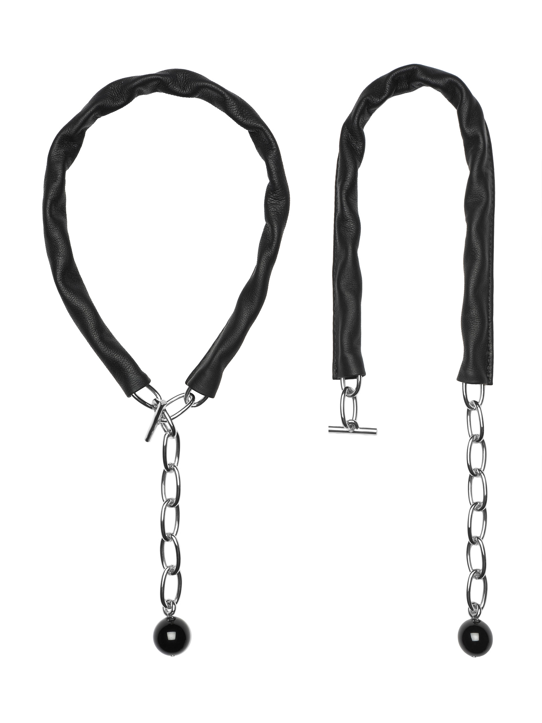 LATCH - Saskia Diez and TSATSAS - Necklace in rhodium-plated brass with black onyx and black lamb nappa leather | TSATSAS