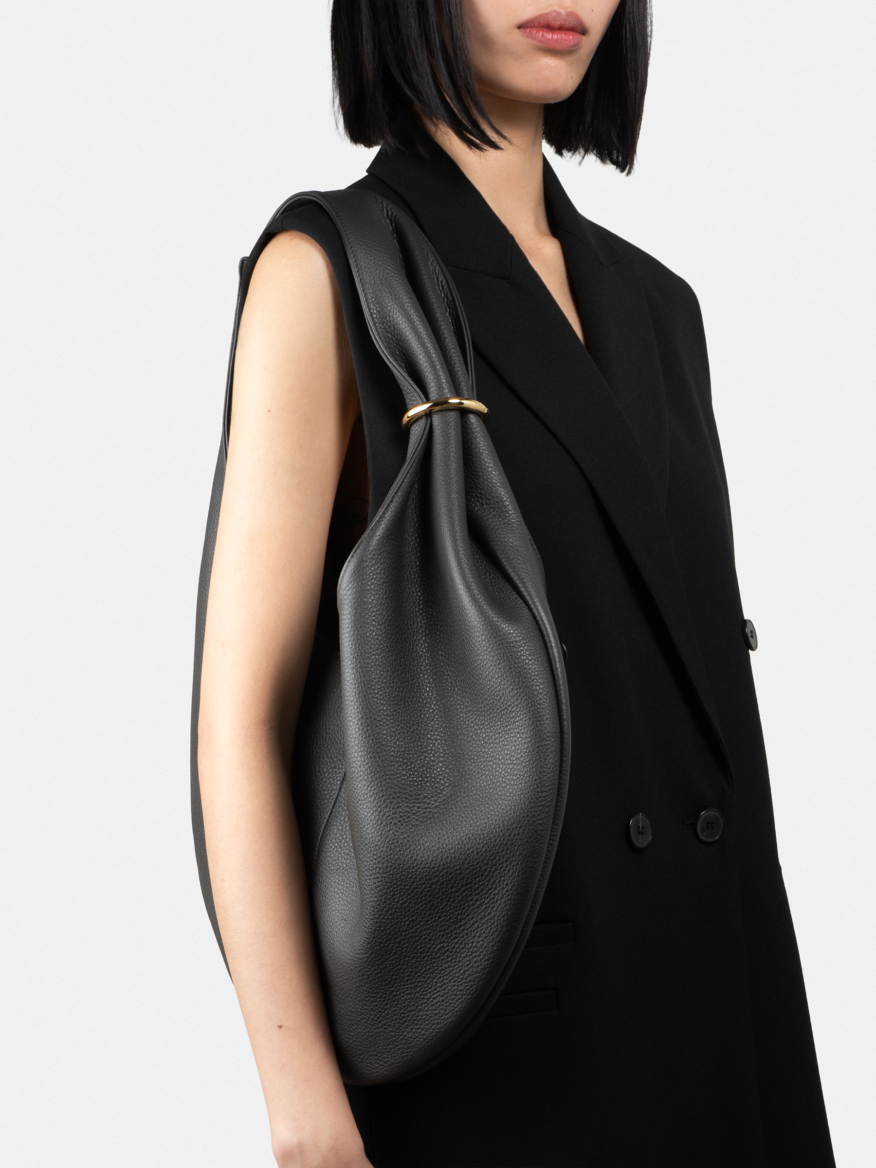 HALO shoulder bag in graphite grey calfskin leather | TSATSAS