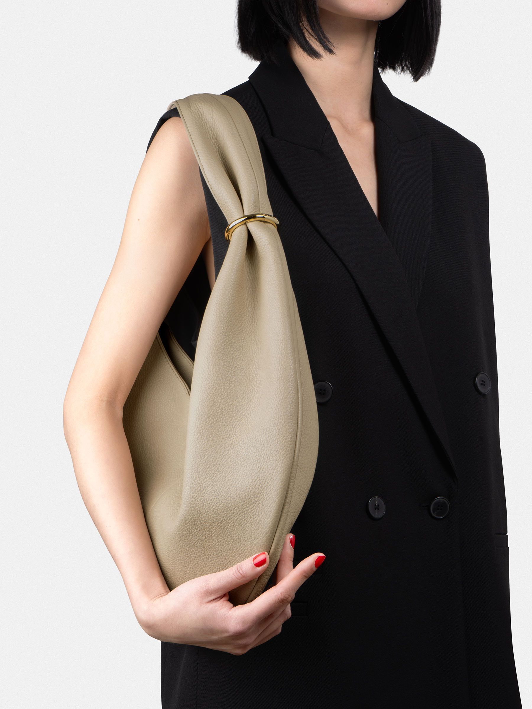 HALO shoulder bag in travertine calfskin leather | TSATSAS