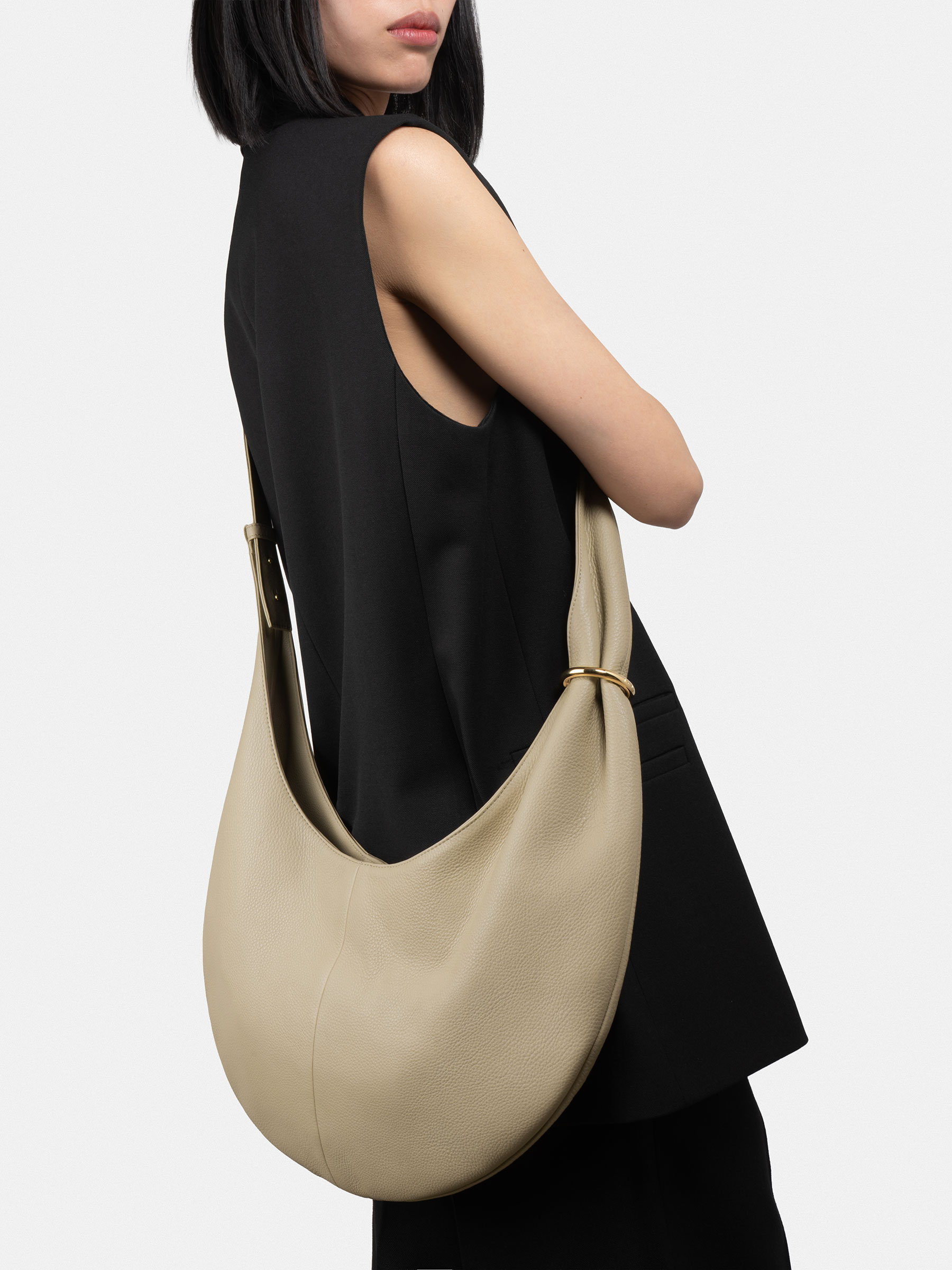 HALO shoulder bag in travertine calfskin leather | TSATSAS