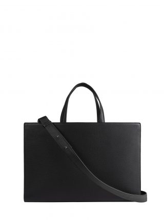 DELTOUR structured tote bag in black calfskin leather | TSATSAS