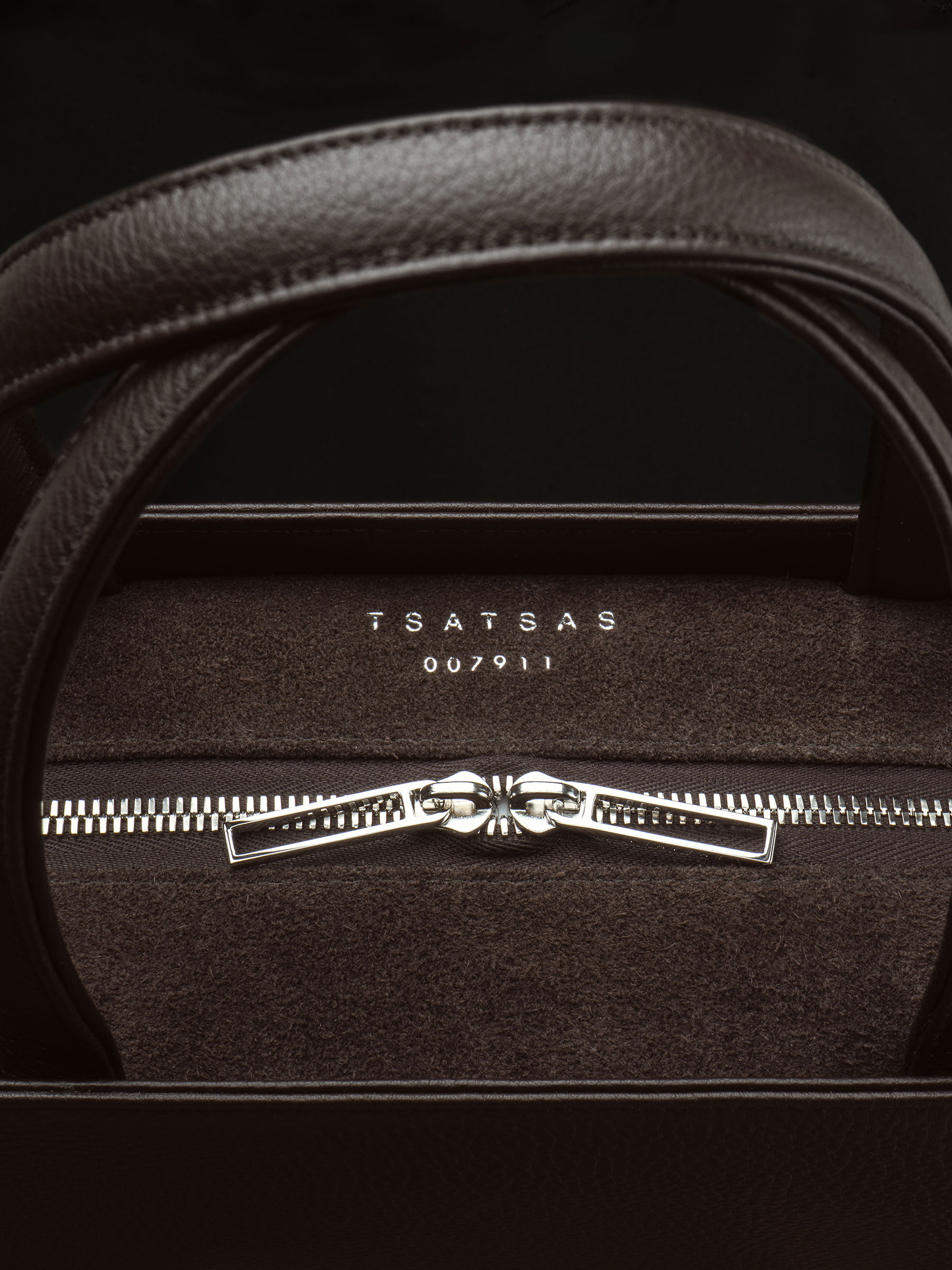 DELTOUR structured tote bag in dark brown calfskin leather | TSATSAS