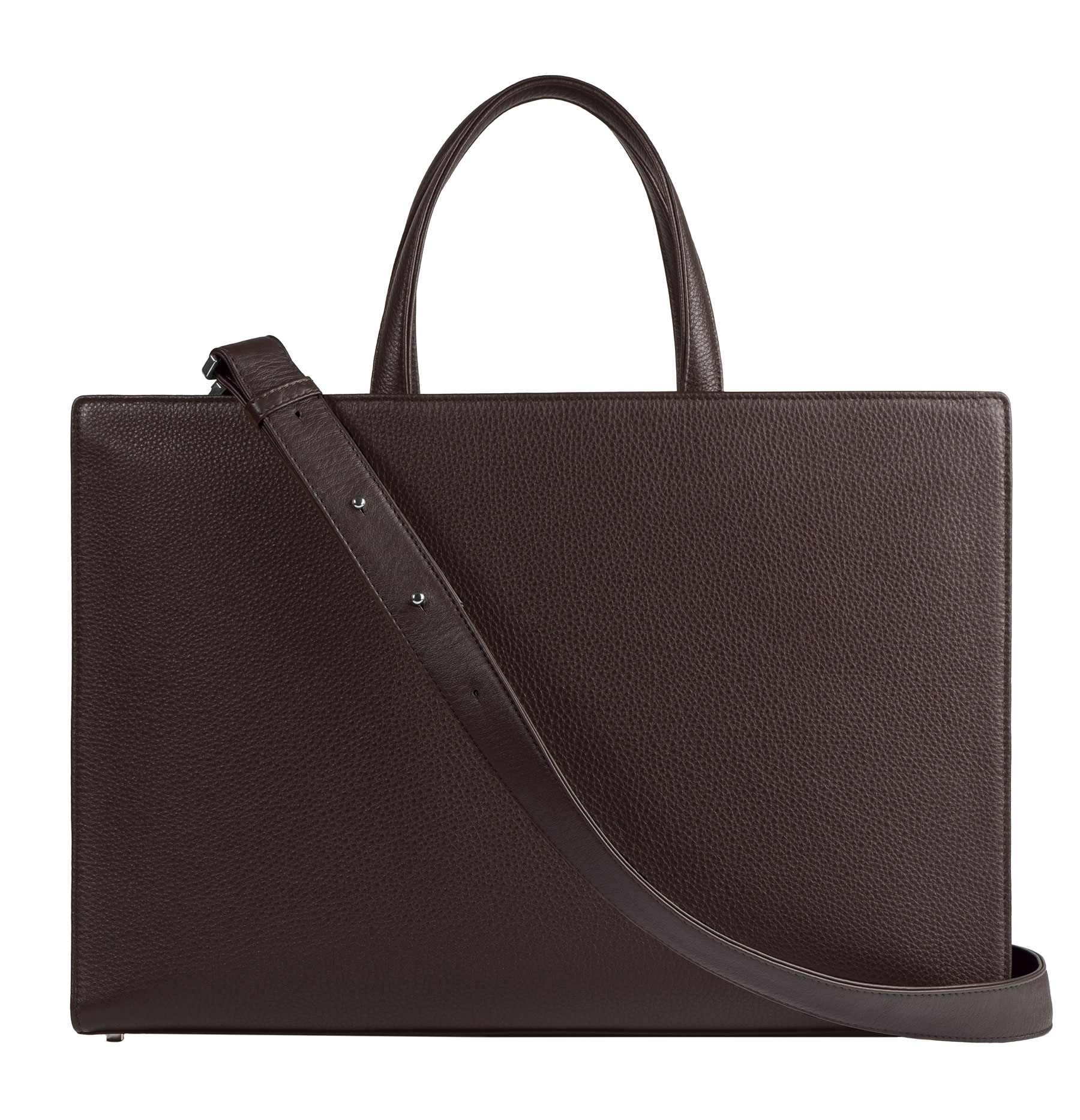 DELTOUR structured tote bag in dark brown calfskin leather | TSATSAS