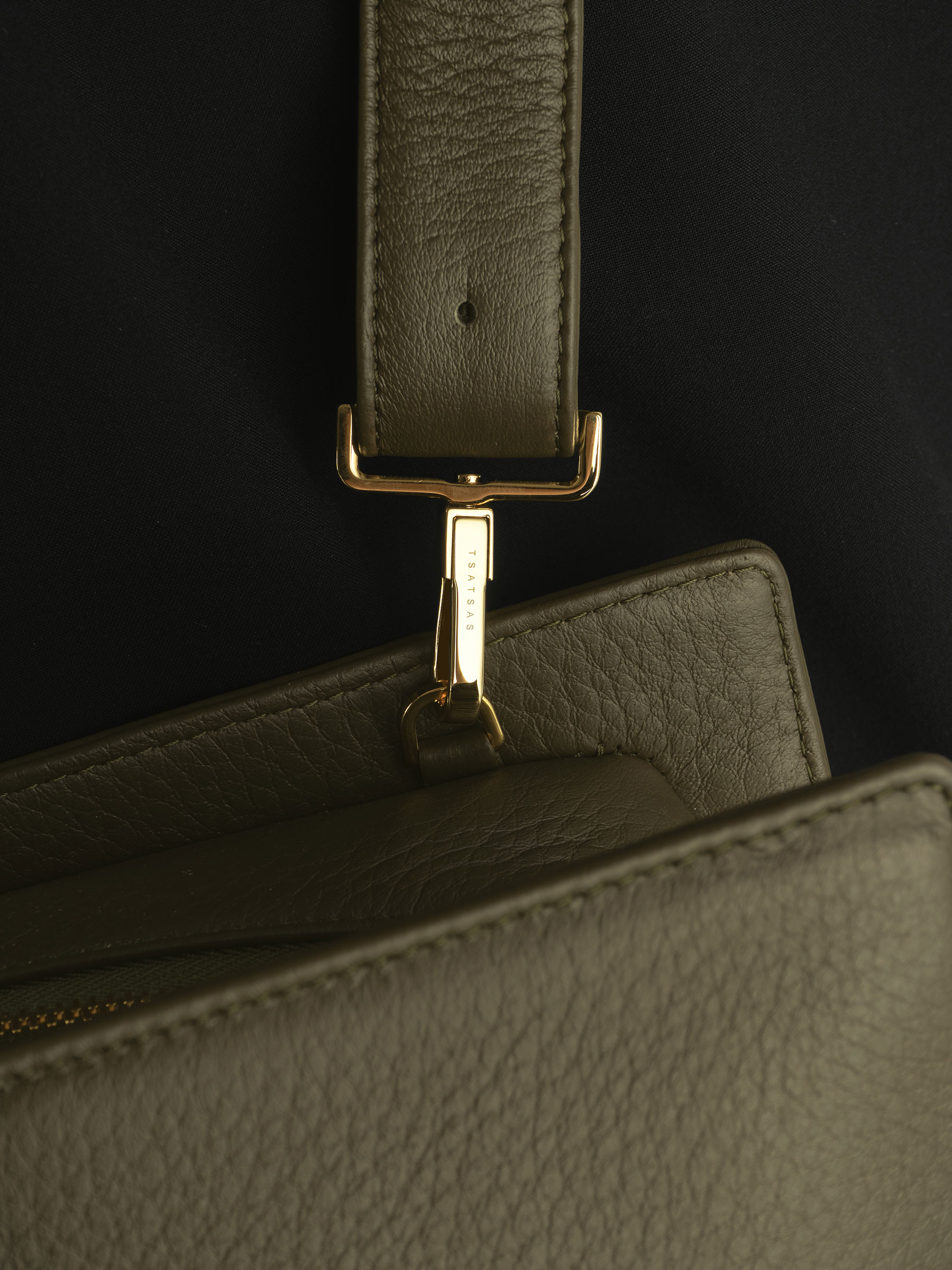 DELTOUR structured tote bag in khaki green calfskin leather | TSATSAS