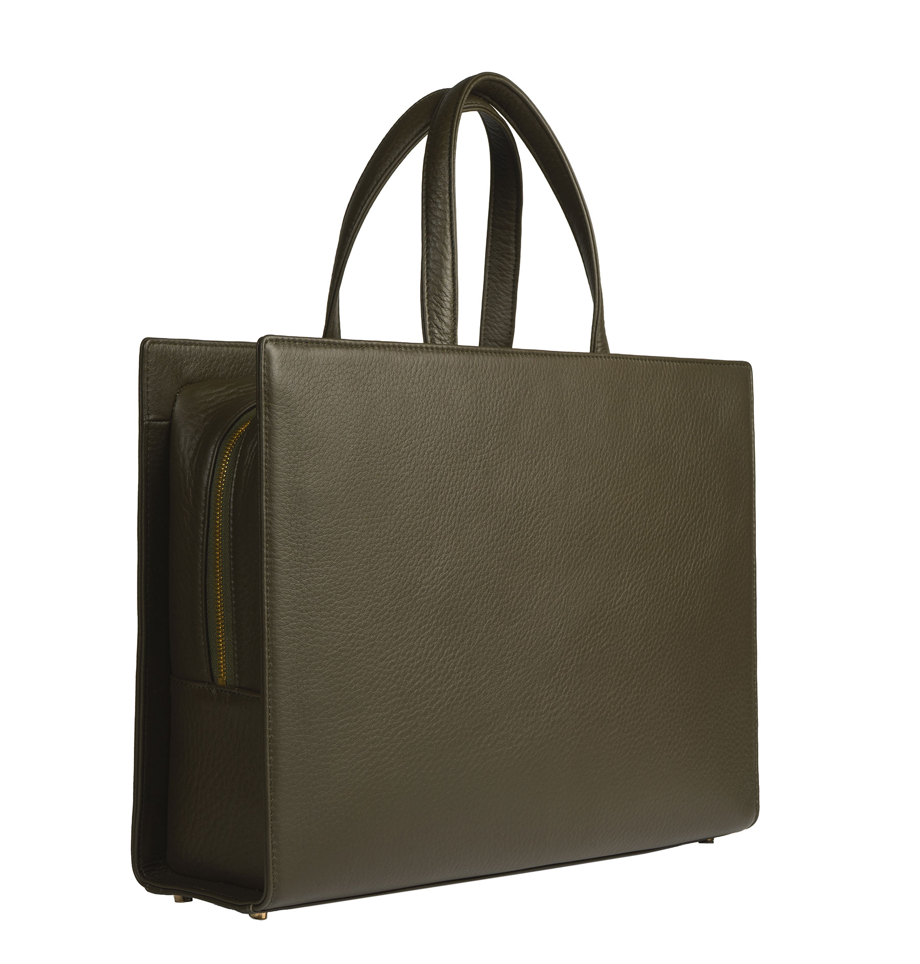 DELTOUR structured tote bag in khaki green calfskin leather | TSATSAS