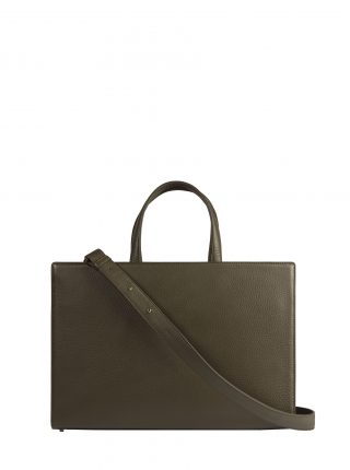 DELTOUR structured tote bag in khaki green calfskin leather | TSATSAS