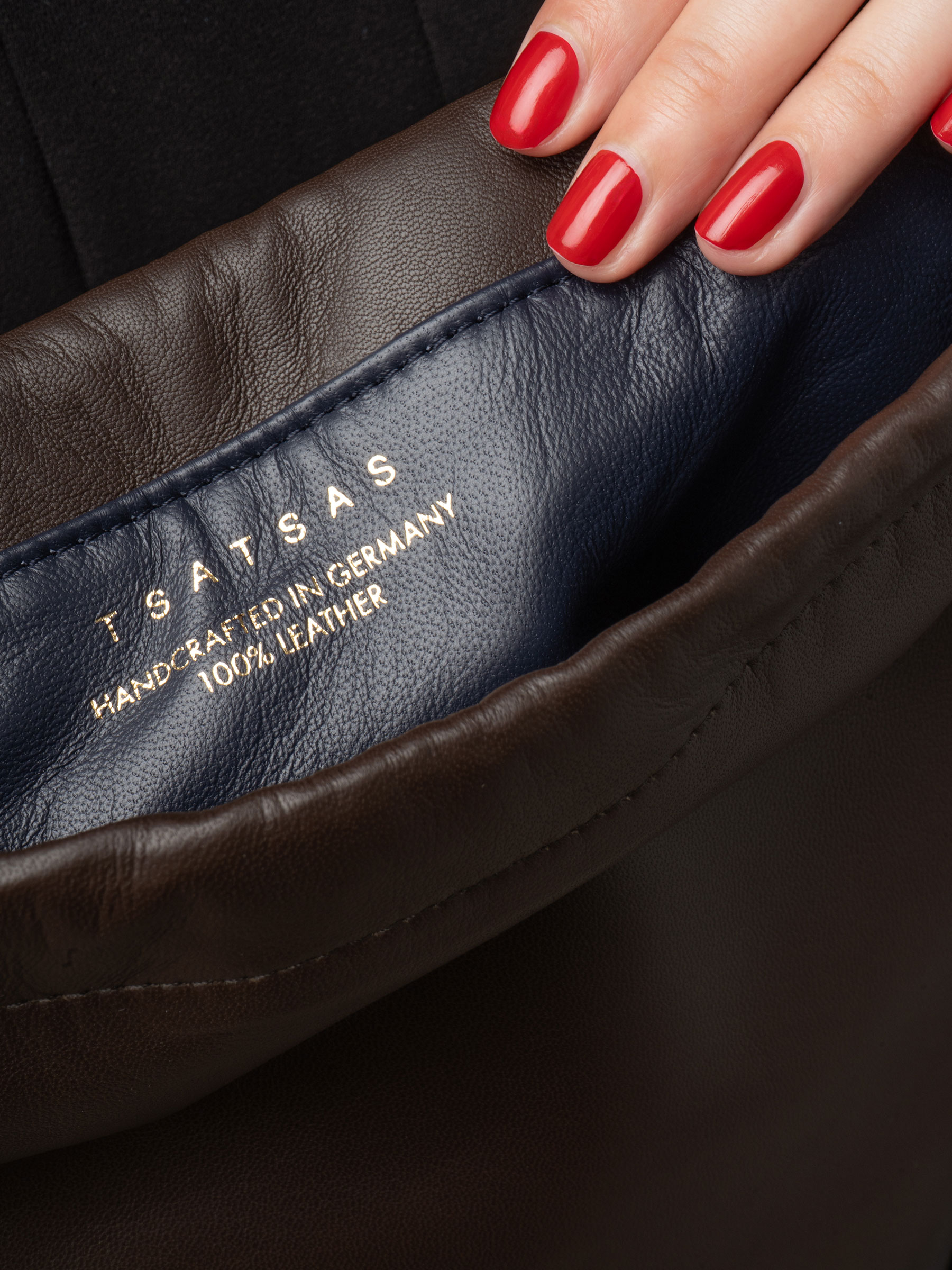 ENA drawstring pouch in dark brown lamb nappa | TSATSAS