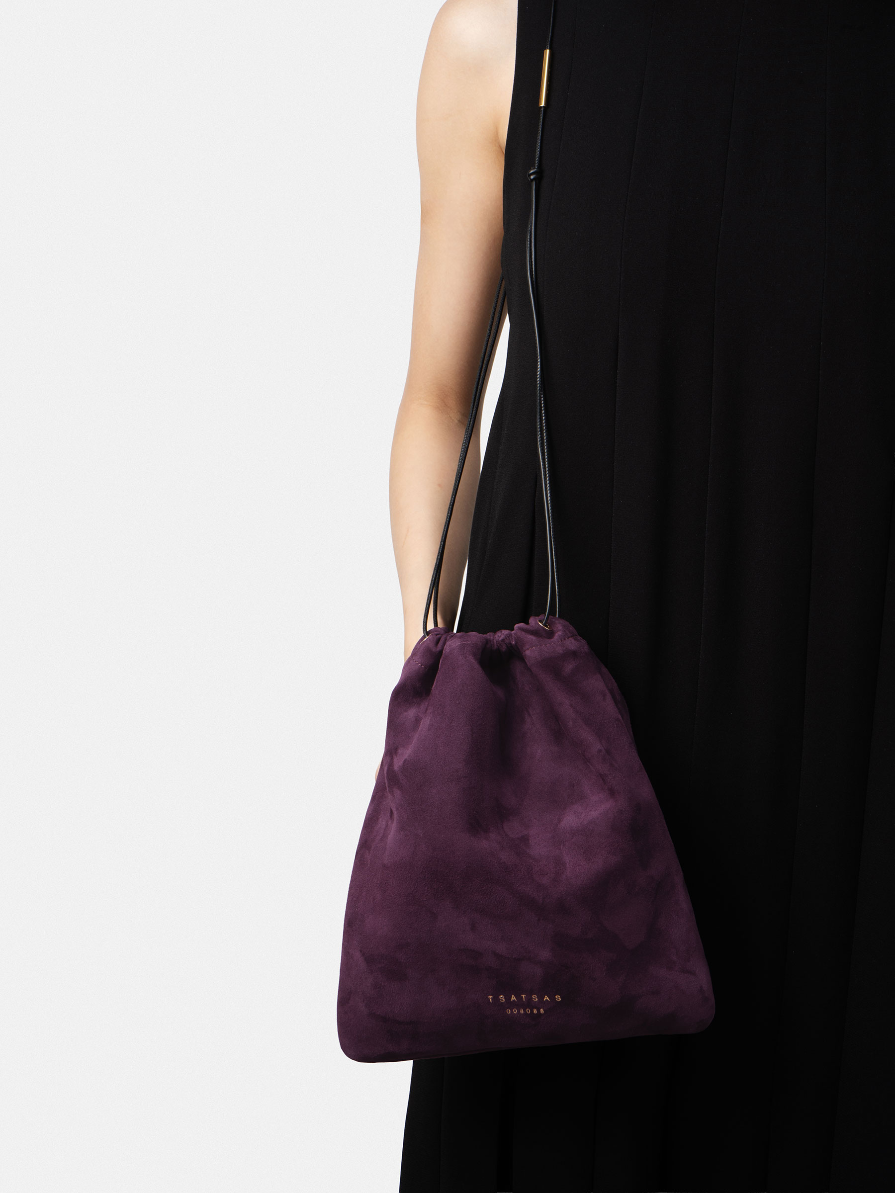 ENA drawstring pouch in grape goat suede | TSATSAS
