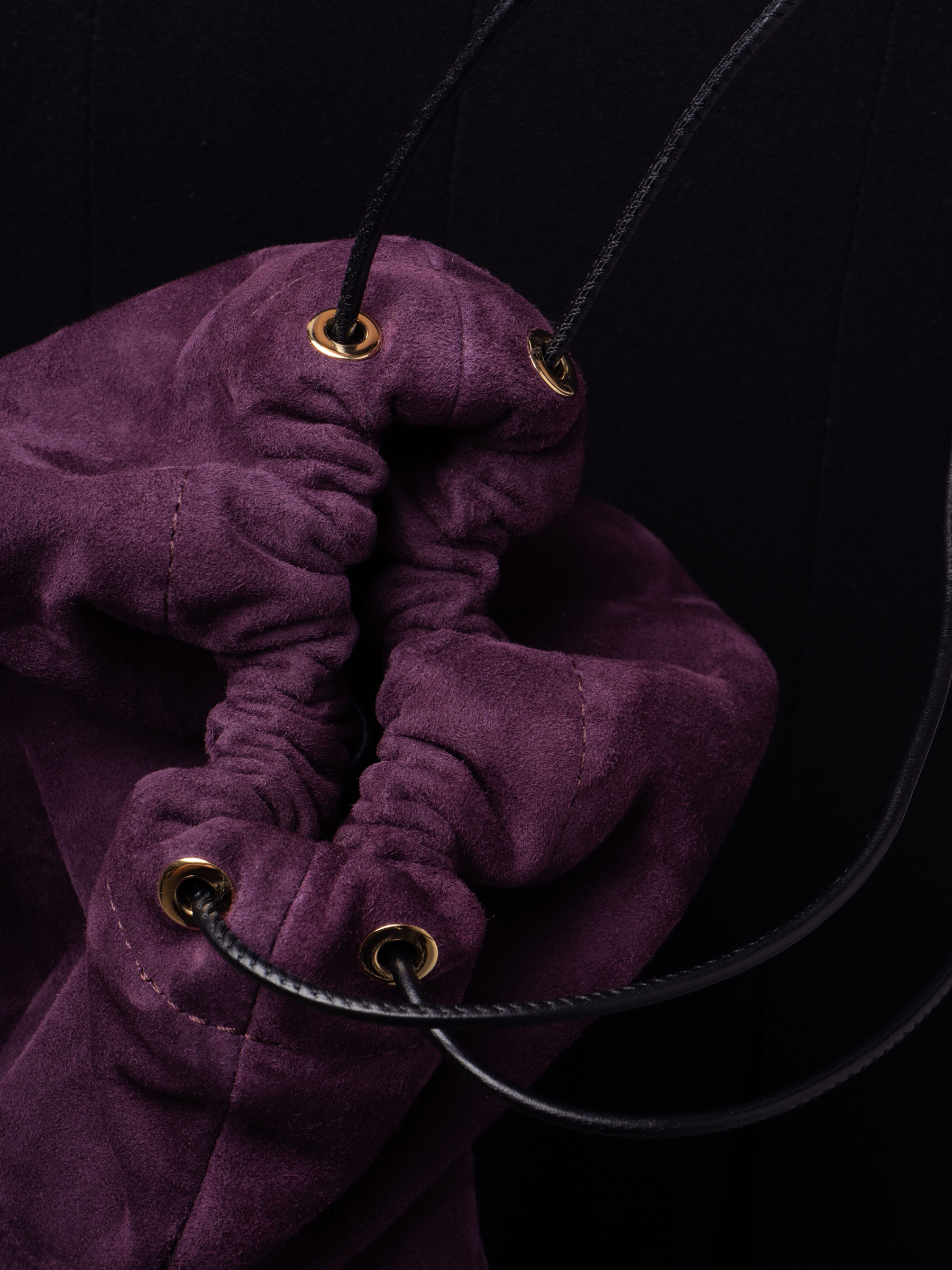 ENA drawstring pouch in grape goat suede | TSATSAS