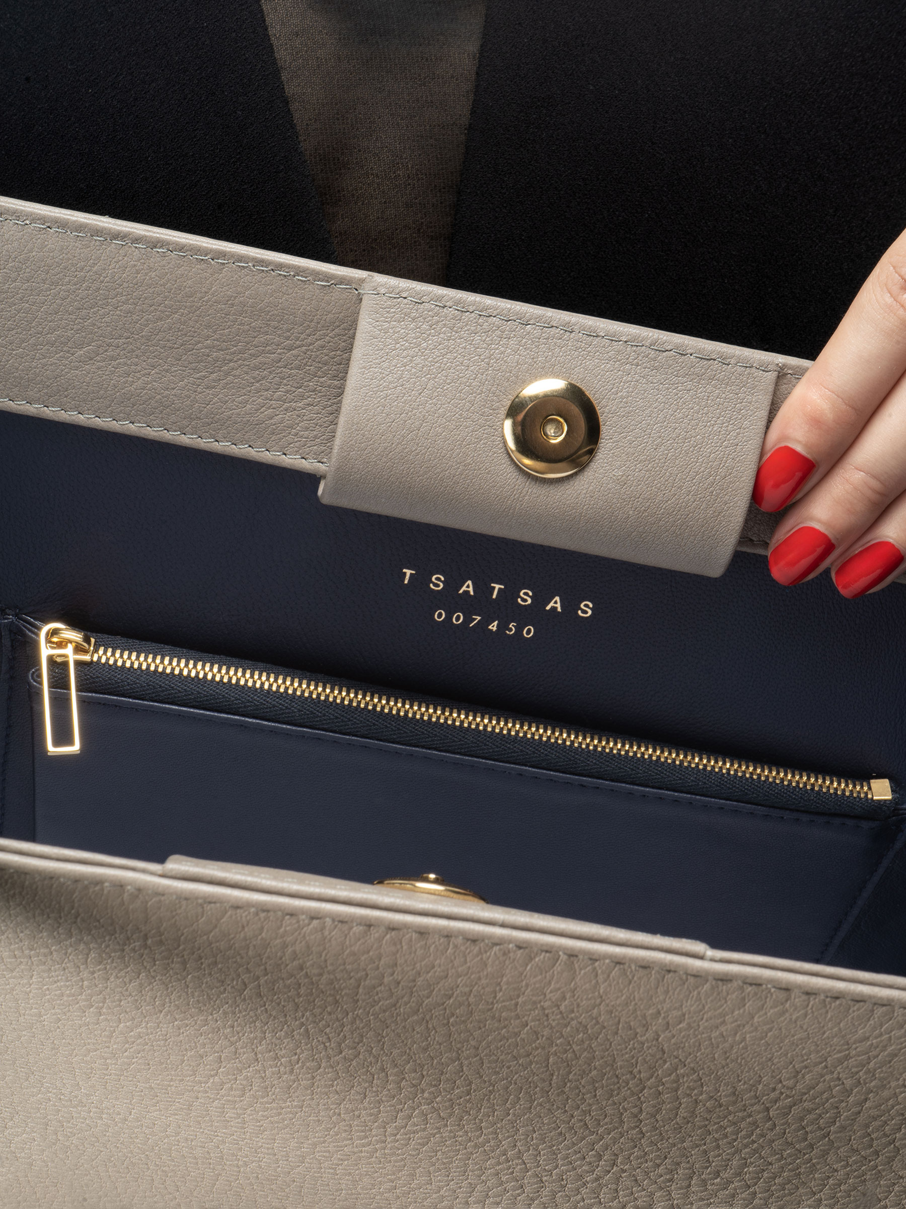 BASIL shoulder bag in grey calfskin leather | TSATSAS